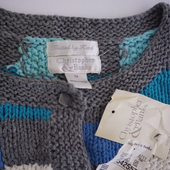 Vintage Christopher & Banks Grey Blue Checkered Button Up Cottagecore Cardigan M - Picture 12 of 12